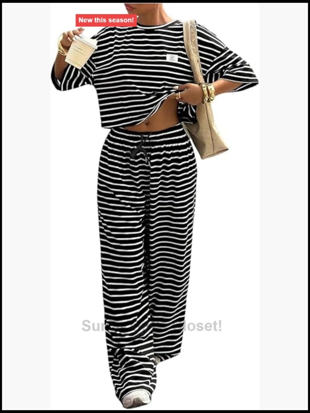 Women's 2 Piece Cropped Tee and Wide Leg Pants Lounge Set with Pockets